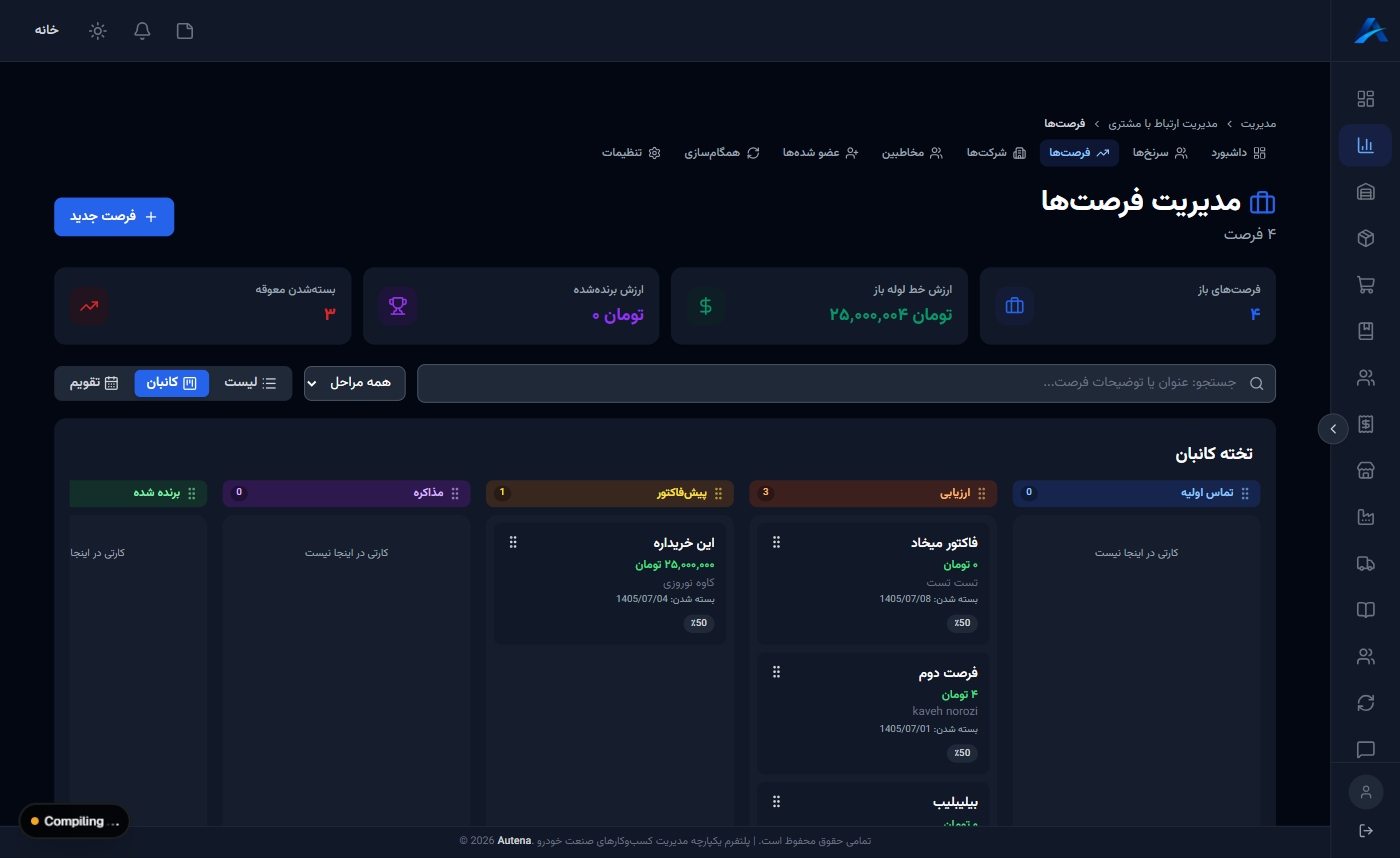 کانبان فرصتهای فروش در CRM